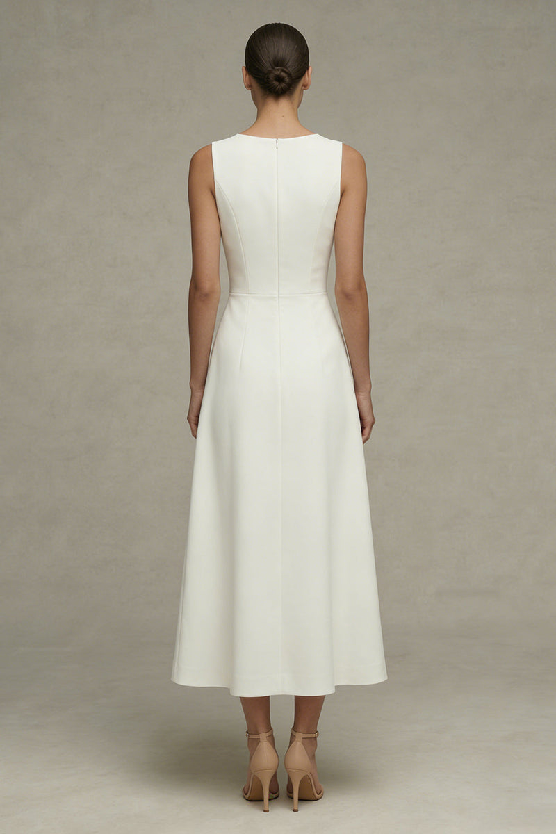 Load image into Gallery viewer, White Simple A Line Round Neck Maxi Beach Wedding Dress