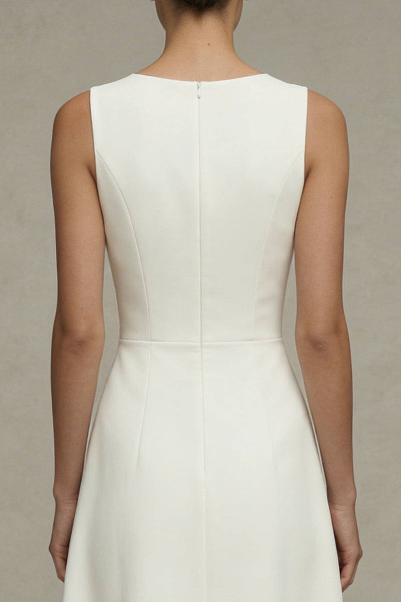 Load image into Gallery viewer, White Simple A Line Round Neck Maxi Beach Wedding Dress