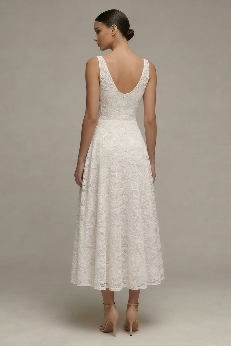 Load image into Gallery viewer, Lace Floral V-Neck Ivory A Line Maxi Boho Wedding Dress