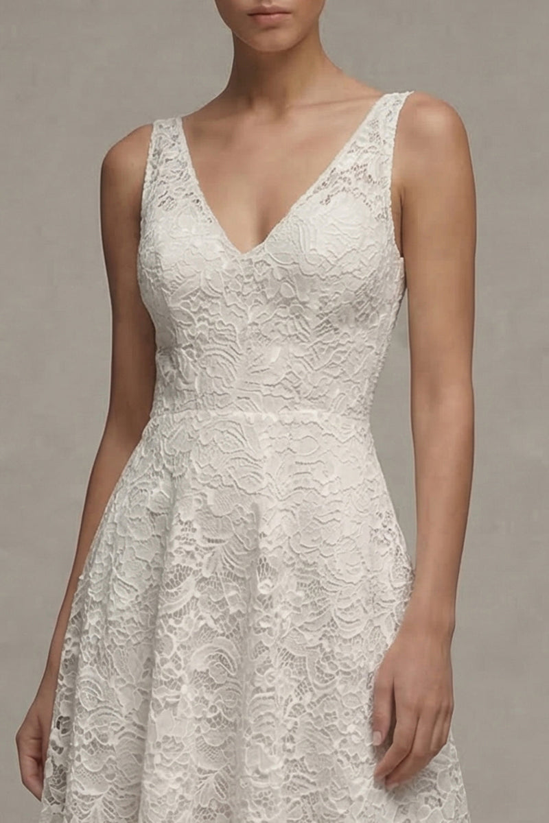Load image into Gallery viewer, Lace Floral V-Neck Ivory A Line Maxi Boho Wedding Dress
