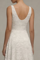 Load image into Gallery viewer, Lace Floral V-Neck Ivory A Line Maxi Boho Wedding Dress