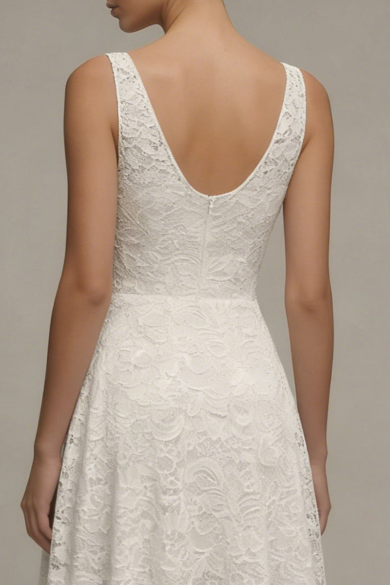 Load image into Gallery viewer, Lace Floral V-Neck Ivory A Line Maxi Boho Wedding Dress