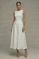 Load image into Gallery viewer, Floral White Round Neck Maxi A Line Boho Wedding Dress