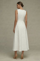 Load image into Gallery viewer, Floral White Round Neck Maxi A Line Boho Wedding Dress