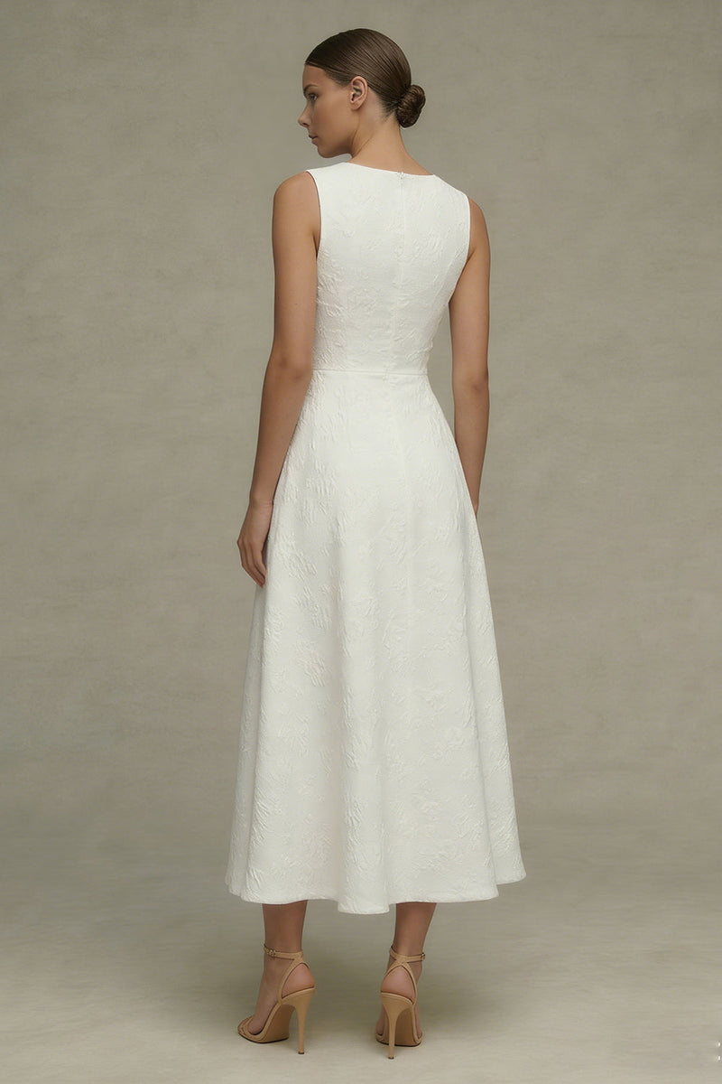 Load image into Gallery viewer, Floral White Round Neck Maxi A Line Boho Wedding Dress