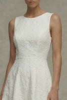 Load image into Gallery viewer, Floral White Round Neck Maxi A Line Boho Wedding Dress