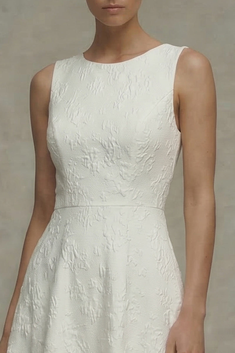 Load image into Gallery viewer, Floral White Round Neck Maxi A Line Boho Wedding Dress