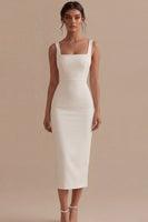Load image into Gallery viewer, Square Neck Maxi Bodycon White Engagement Dress