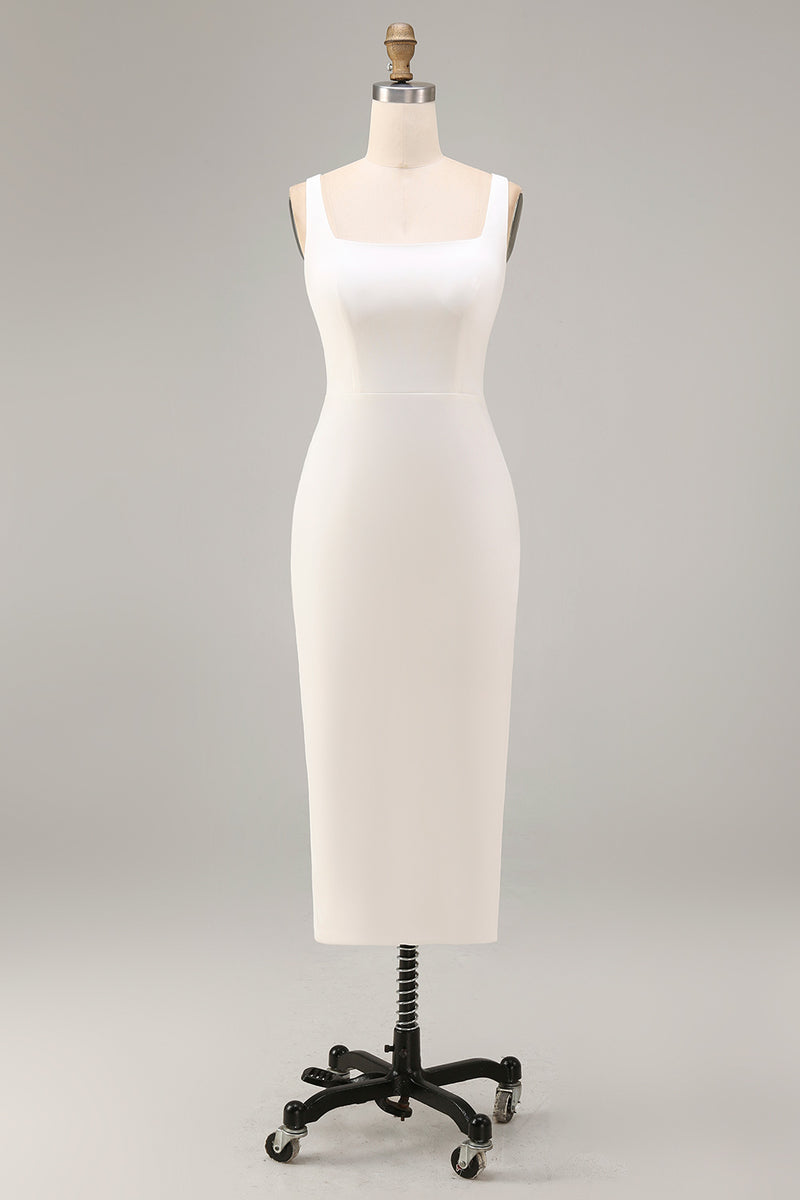 Load image into Gallery viewer, Square Neck Maxi Bodycon White Engagement Dress