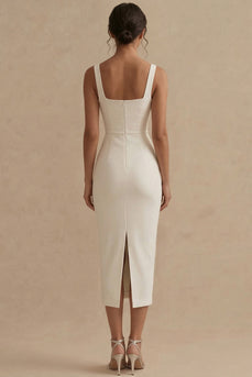 Square Neck Maxi Bodycon White Engagement Dress