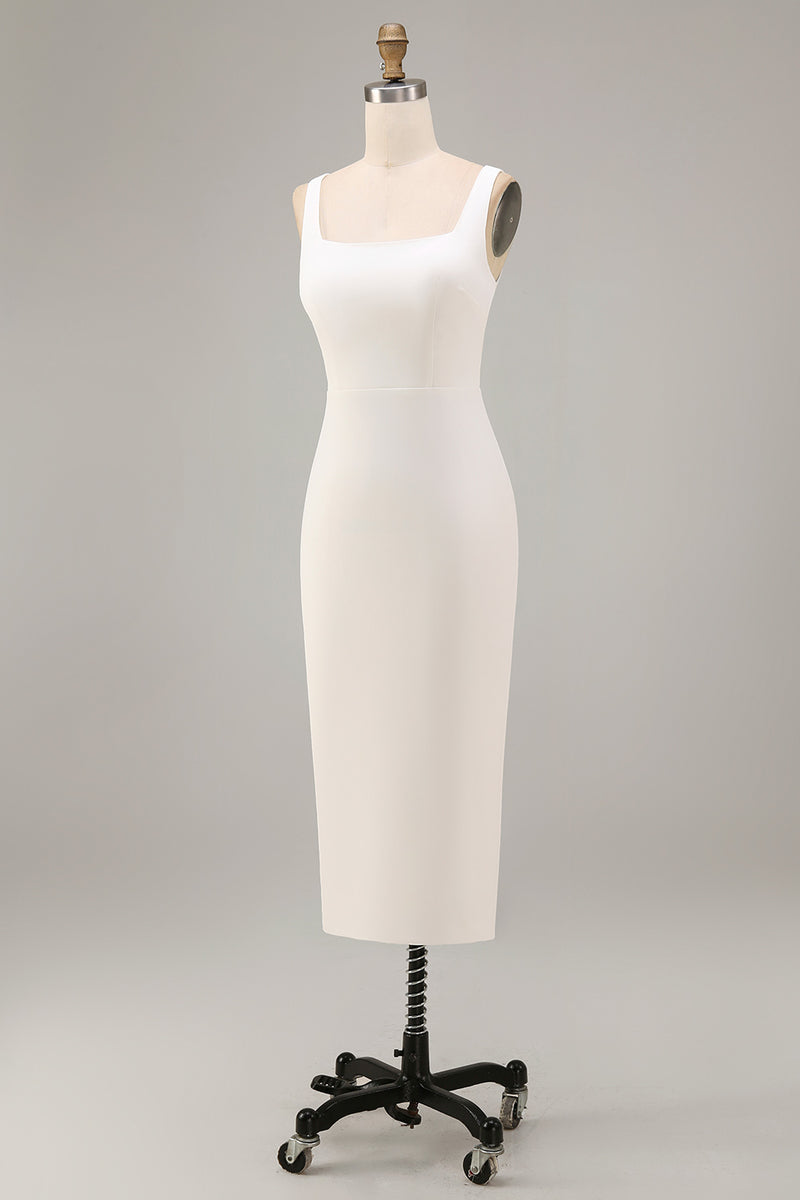 Load image into Gallery viewer, Square Neck Maxi Bodycon White Engagement Dress