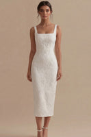 Load image into Gallery viewer, Floral Square Neck Bodycon White Maxi Beach Wedding Dress