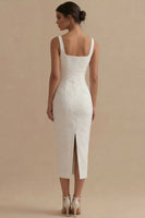 Load image into Gallery viewer, Floral Square Neck Bodycon White Maxi Beach Wedding Dress