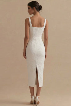 Floral Square Neck Bodycon White Maxi Beach Wedding Dress