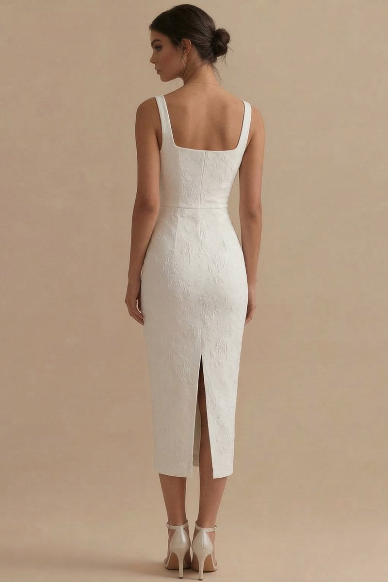 Load image into Gallery viewer, Floral Square Neck Bodycon White Maxi Beach Wedding Dress