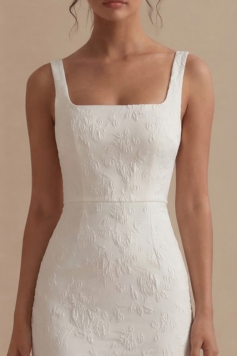 Load image into Gallery viewer, Floral Square Neck Bodycon White Maxi Beach Wedding Dress