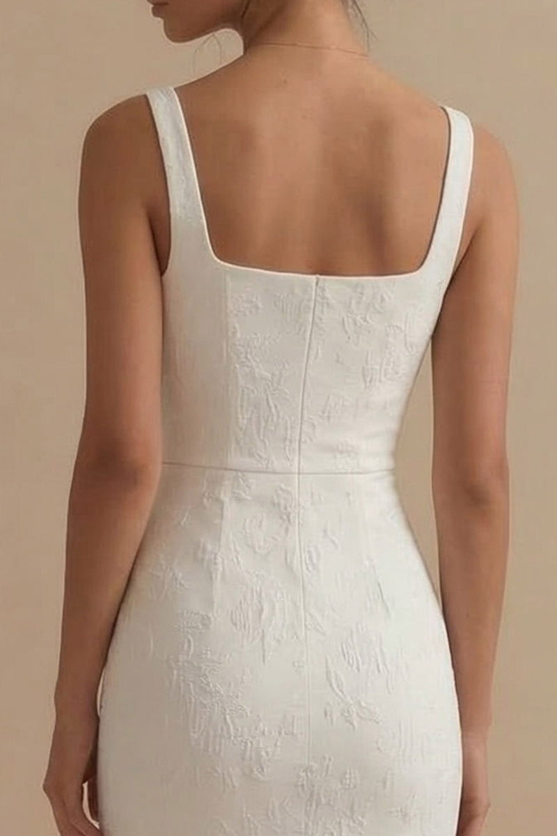 Load image into Gallery viewer, Floral Square Neck Bodycon White Maxi Beach Wedding Dress