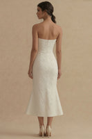 Load image into Gallery viewer, Floral Strapless White Mermaid Maxi Beach Wedding Dress