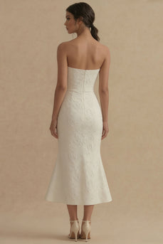 Floral Strapless White Mermaid Maxi Beach Wedding Dress