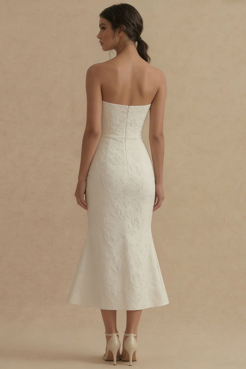 Load image into Gallery viewer, Floral Strapless White Mermaid Maxi Beach Wedding Dress