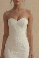 Load image into Gallery viewer, Floral Strapless White Mermaid Maxi Beach Wedding Dress