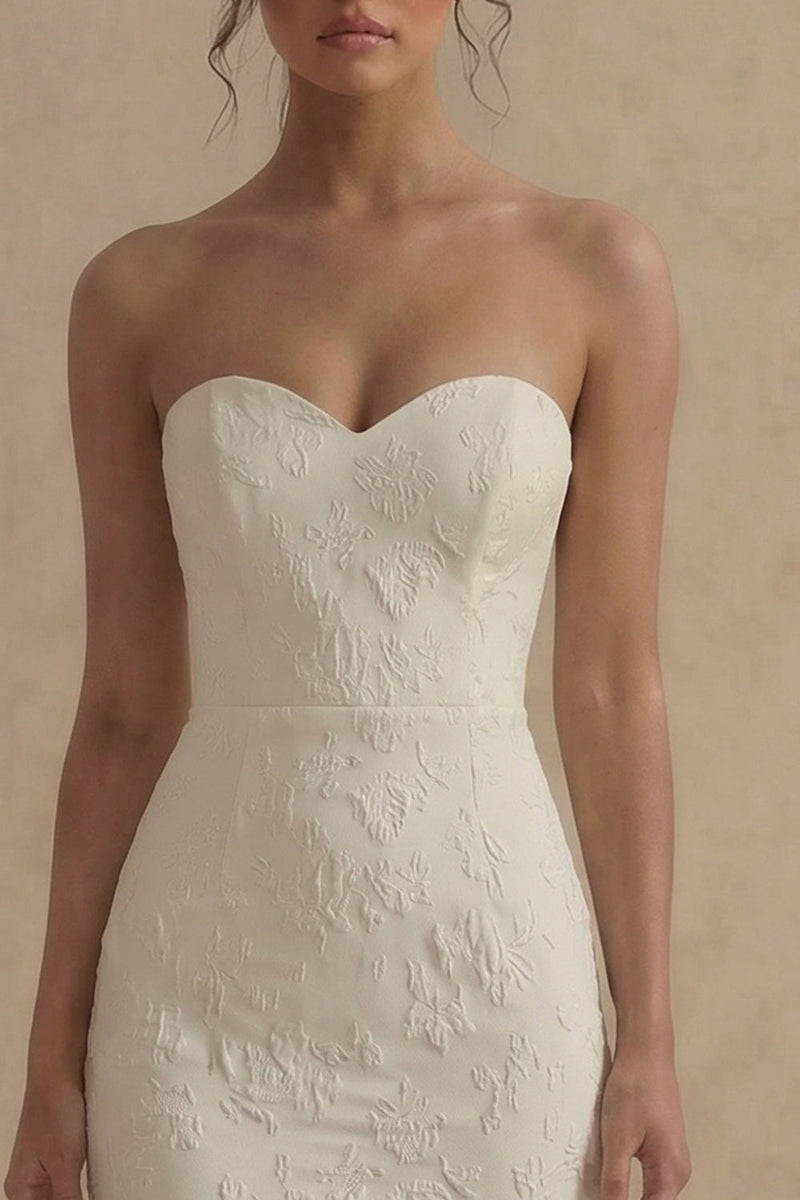 Load image into Gallery viewer, Floral Strapless White Mermaid Maxi Beach Wedding Dress