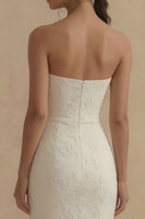 Load image into Gallery viewer, Floral Strapless White Mermaid Maxi Beach Wedding Dress