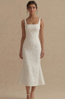 Load image into Gallery viewer, Mermaid Floral White Square Neck Maxi Beach Wedding Dress