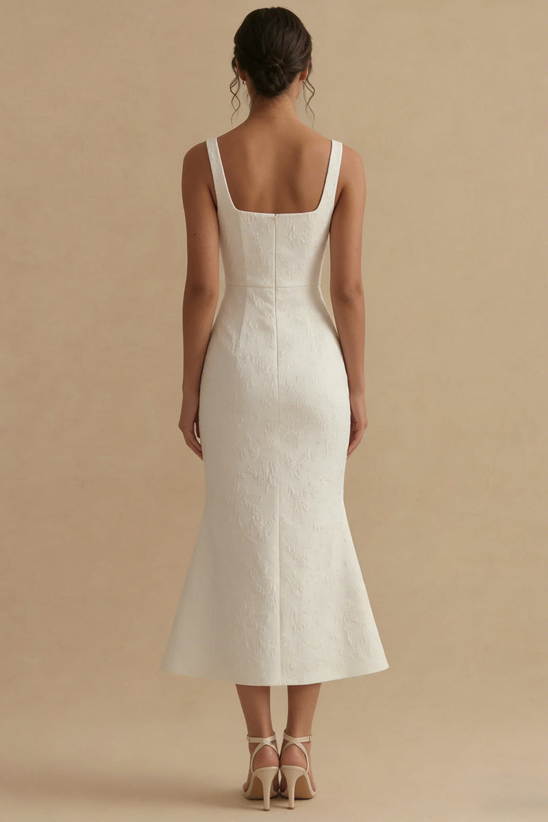 Load image into Gallery viewer, Mermaid Floral White Square Neck Maxi Beach Wedding Dress