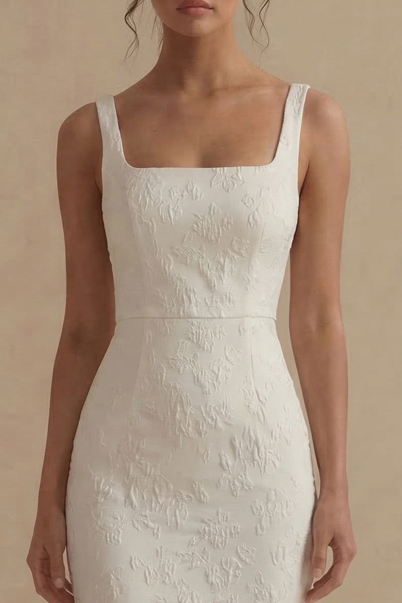 Load image into Gallery viewer, Mermaid Floral White Square Neck Maxi Beach Wedding Dress