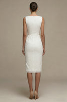 Load image into Gallery viewer, Bodycon Bateau Neck Floral Midi White Boho Wedding Dress