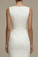 Load image into Gallery viewer, Bodycon Bateau Neck Floral Midi White Boho Wedding Dress
