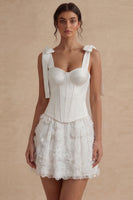 Load image into Gallery viewer, Corset Beaded A Line Floral White Short Wedding Dress with Bow