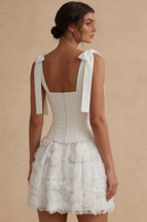 Load image into Gallery viewer, Corset Beaded A Line Floral White Short Wedding Dress with Bow