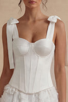Load image into Gallery viewer, Corset Beaded A Line Floral White Short Wedding Dress with Bow