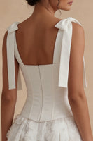 Load image into Gallery viewer, Corset Beaded A Line Floral White Short Wedding Dress with Bow