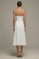 Load image into Gallery viewer, White A Line Floral Spaghetti Straps Midi Boho Wedding Dress