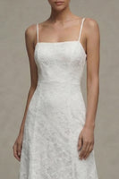 Load image into Gallery viewer, White A Line Floral Spaghetti Straps Midi Boho Wedding Dress