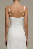 Load image into Gallery viewer, White A Line Floral Spaghetti Straps Midi Boho Wedding Dress