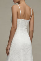 Load image into Gallery viewer, White A Line Floral Spaghetti Straps Midi Boho Wedding Dress