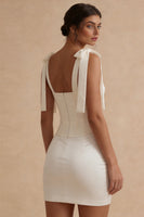 Load image into Gallery viewer, Bodycon Corset Short Basque Waist White Graduation Dress with Bow