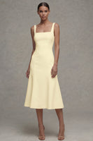 Load image into Gallery viewer, Square Neck Midi A Line White Beach Wedding Dress