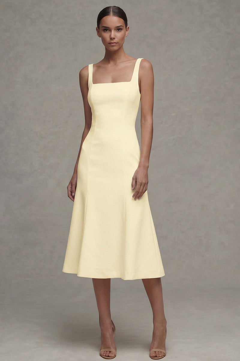 Load image into Gallery viewer, Square Neck Midi A Line White Beach Wedding Dress