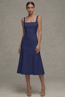 Load image into Gallery viewer, Square Neck Midi A Line White Beach Wedding Dress