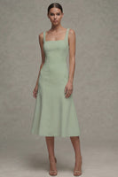 Load image into Gallery viewer, Square Neck Midi A Line White Beach Wedding Dress