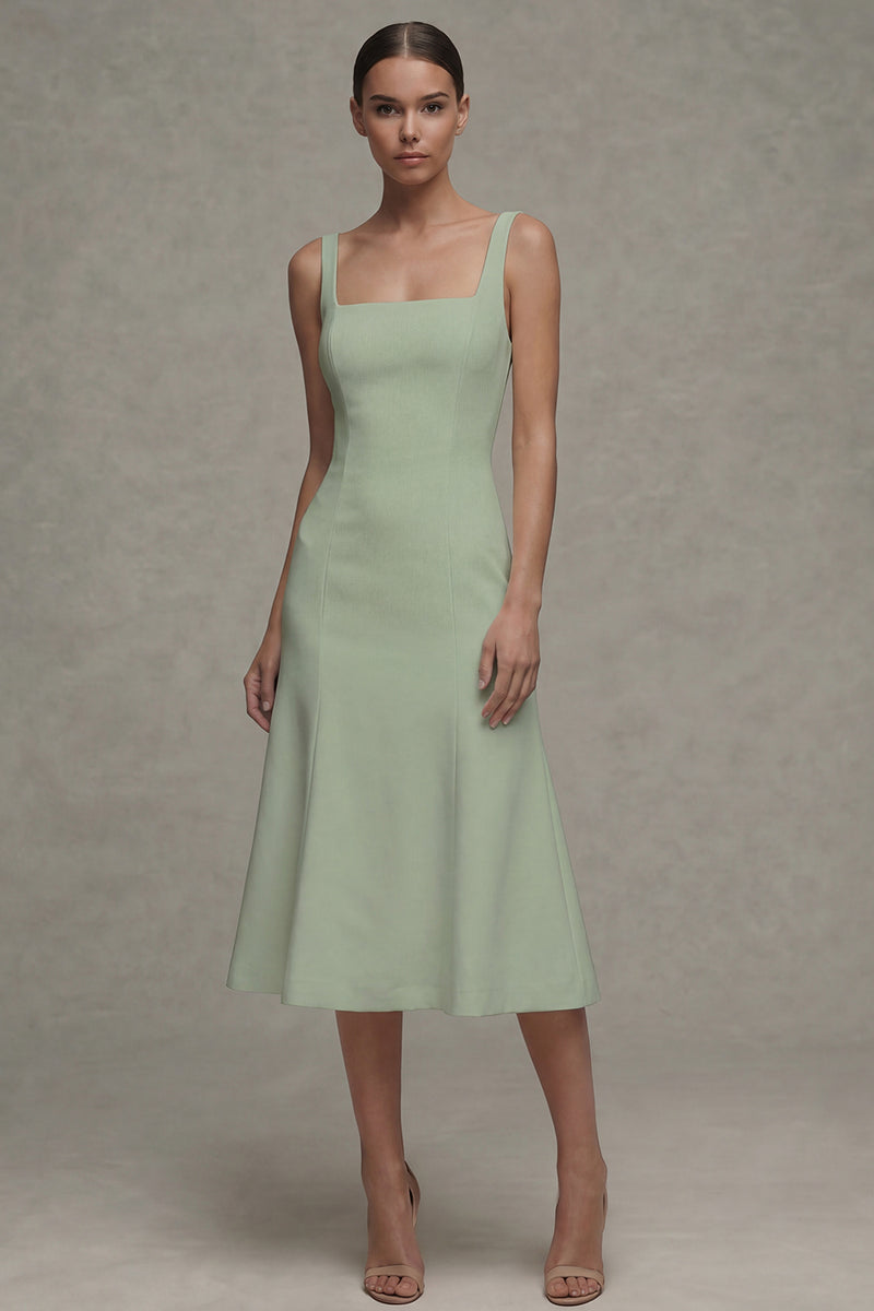 Load image into Gallery viewer, Square Neck Midi A Line White Beach Wedding Dress