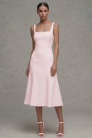 Load image into Gallery viewer, Square Neck Midi A Line White Beach Wedding Dress