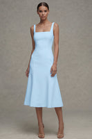 Load image into Gallery viewer, Square Neck Midi A Line White Beach Wedding Dress