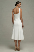 Load image into Gallery viewer, Square Neck Midi A Line White Beach Wedding Dress