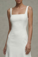 Load image into Gallery viewer, Square Neck Midi A Line White Beach Wedding Dress